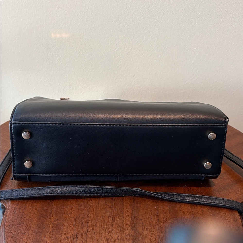 Miztique  satchel  Crossbody bag vegan Suede front panel & trim black/gold tone - Picture 9 of 17